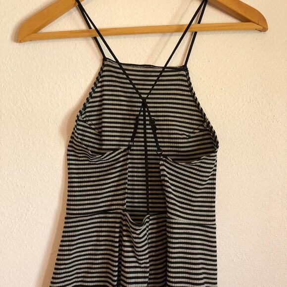 Free People black & gray peplum striped tank top halter stretchy Size Small. - Picture 2 of 4